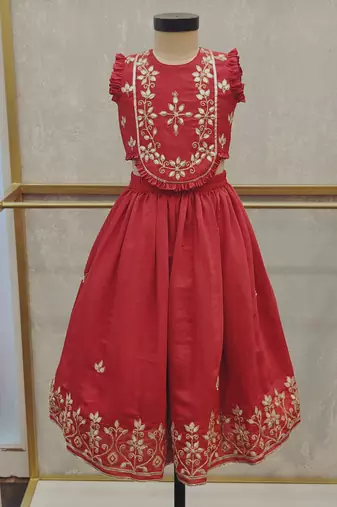 Red embroidered sleeveless ghaghra set