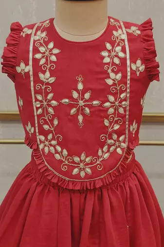 Red embroidered sleeveless ghaghra set
