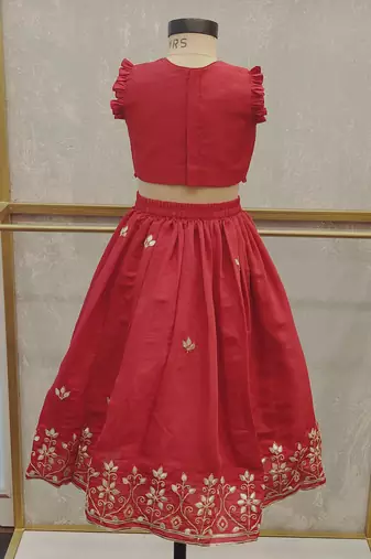 Red embroidered sleeveless ghaghra set