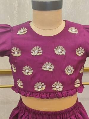 Purple embroidery puff sleeve ghaghra set 2