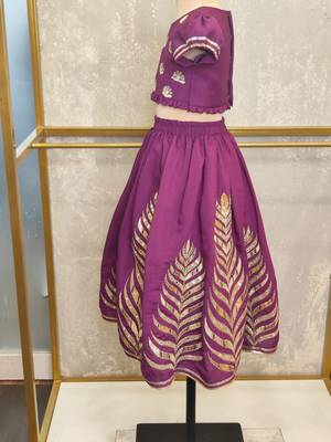 Purple embroidery puff sleeve ghaghra set 3
