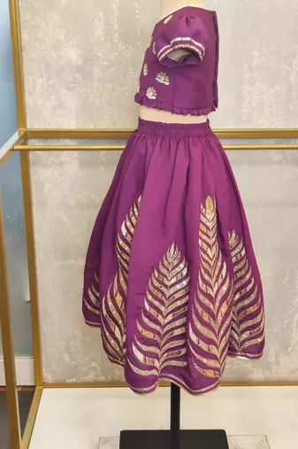 Purple embroidery puff sleeve ghaghra set
