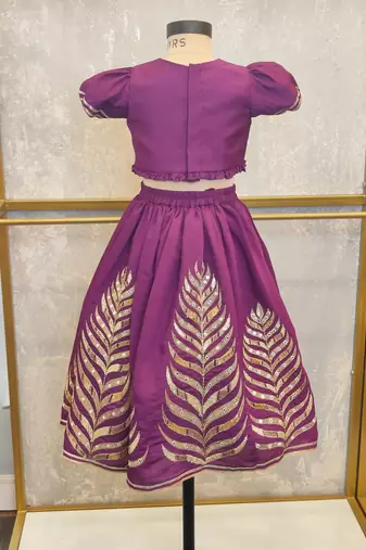 Purple embroidery puff sleeve ghaghra set