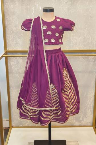 Purple embroidery puff sleeve ghaghra set