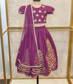 Purple embroidery puff sleeve ghaghra set