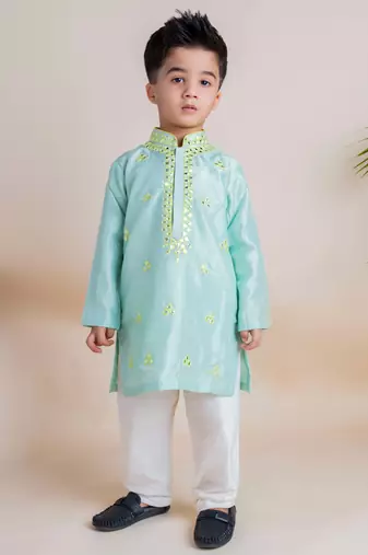 Blue mirror kurta churidar