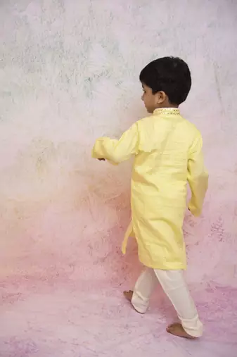 Yellow mirror embroidered kurta set