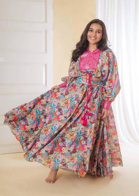 Floral drawstring ghaghra set 1