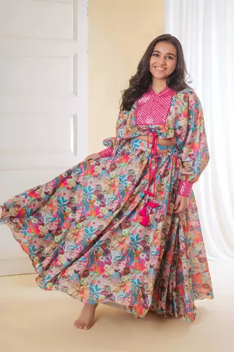 Floral drawstring ghaghra set