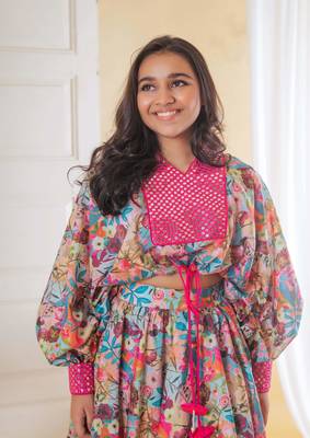 Floral drawstring ghaghra set 2