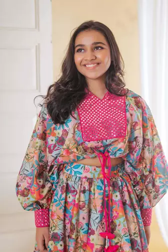 Floral drawstring ghaghra set