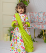 White ikkat blouse with ghaghra and dupatta