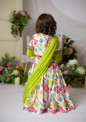 White ikkat blouse with ghaghra and dupatta 2