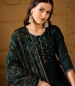 Green self design poly silk styles women's kurta trousers with dupatta