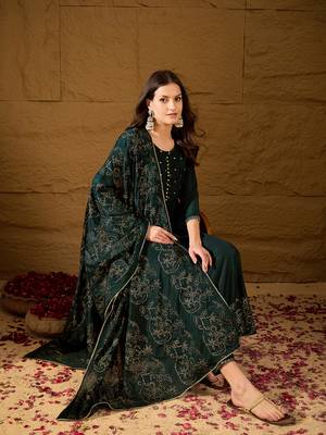Green self design poly silk styles women's kurta trousers with dupatta 2