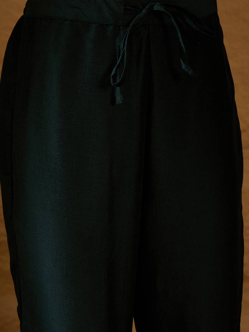 Green self design poly silk styles women's kurta trousers with dupatta