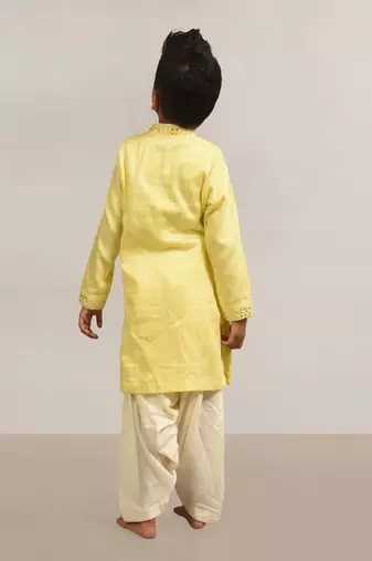 Yellow mirror embroidery kurta patiala