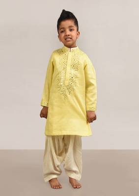 Yellow mirror embroidery kurta patiala 1