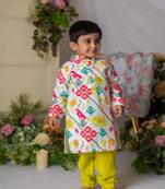 White ikkat kurta with green churidar