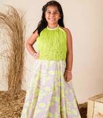 Lilac green fringe ghaghra set