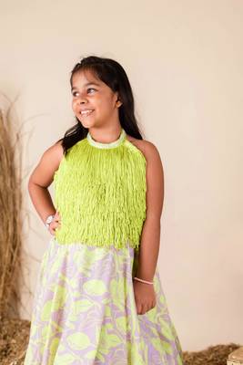 Lilac green fringe ghaghra set 2