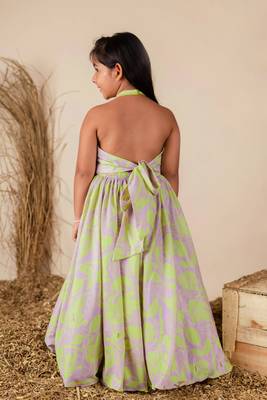 Lilac green fringe ghaghra set 4