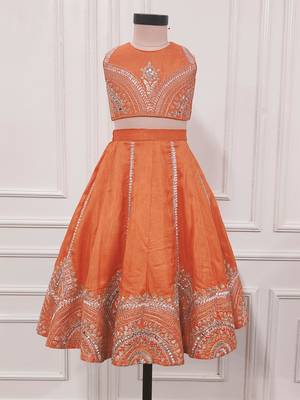Orange embroidered ghaghra 1