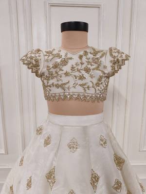 White and gold kutdana embroidered ghaghra 3