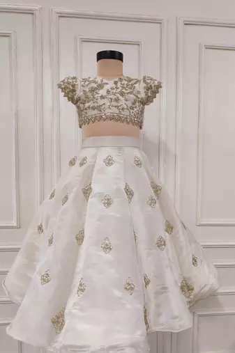 White and gold kutdana embroidered ghaghra
