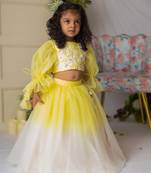 Yellow white floral embroidery ghaghra set