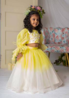 Yellow white floral embroidery ghaghra set 2