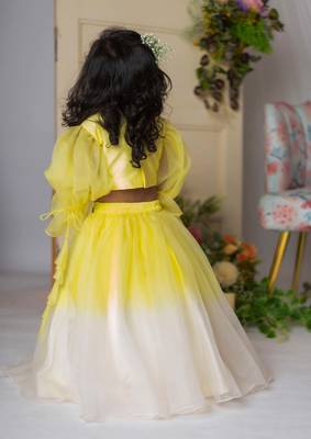 Yellow white floral embroidery ghaghra set 3