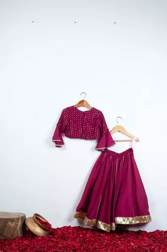 Wine thread embroidered and gota lace detailed ghaghara