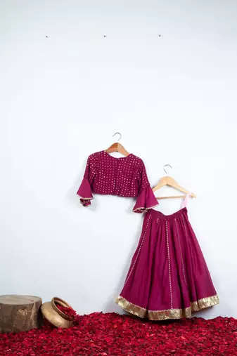 Wine thread embroidered and gota lace detailed ghaghara