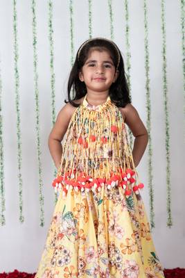 Yellow floral pompom ghaghra 2