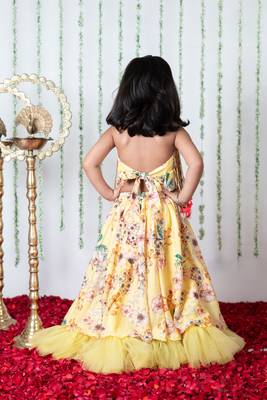 Yellow floral pompom ghaghra 3