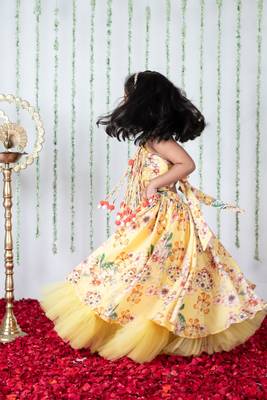 Yellow floral pompom ghaghra 4
