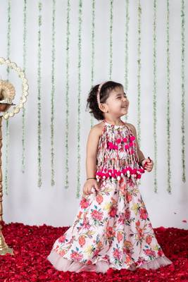 Light pink floral printed pompom ghaghra 2
