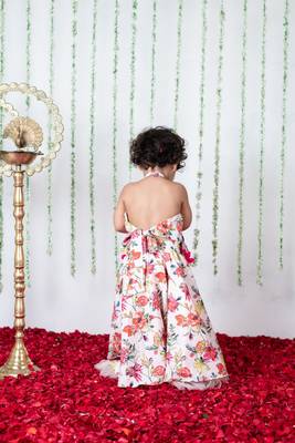 Light pink floral printed pompom ghaghra 4