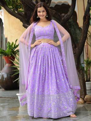 Astonishing Lavender Embroidered Georgette Bridesmaid Lehenga Choli Ethnic Lehenga 6