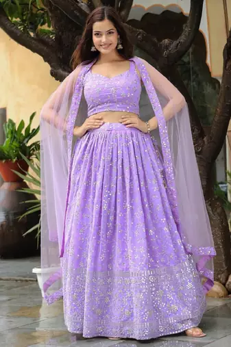 Astonishing Lavender Embroidered Georgette Bridesmaid Lehenga Choli Ethnic Lehenga