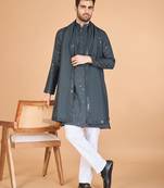 Grey viscose silk thread & sequins embroidered work wedding festival marriage party wear straight kurta with dupatta