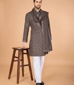 Brown viscose silk thread & sequins embroidered work wedding festival marriage party wear straight kurta with dupatta