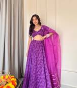 Purple Floral Lehenga Choli Set for Women
