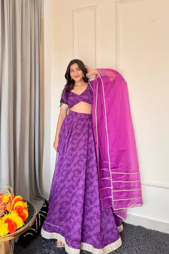 Purple Floral Lehenga Choli Set for Women
