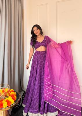 Purple Floral Lehenga Choli Set for Women 3