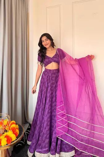 Purple Floral Lehenga Choli Set for Women