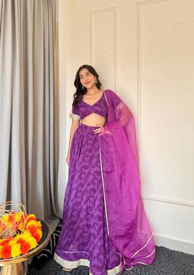 Purple Floral Lehenga Choli Set for Women 4