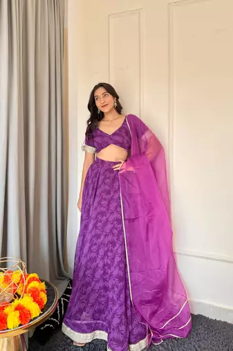 Purple Floral Lehenga Choli Set for Women