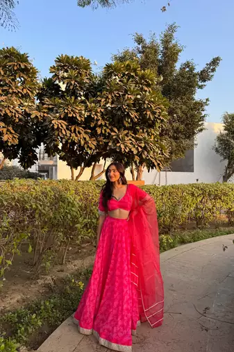 Pink Floral Printed Detailed lehenga choli Set